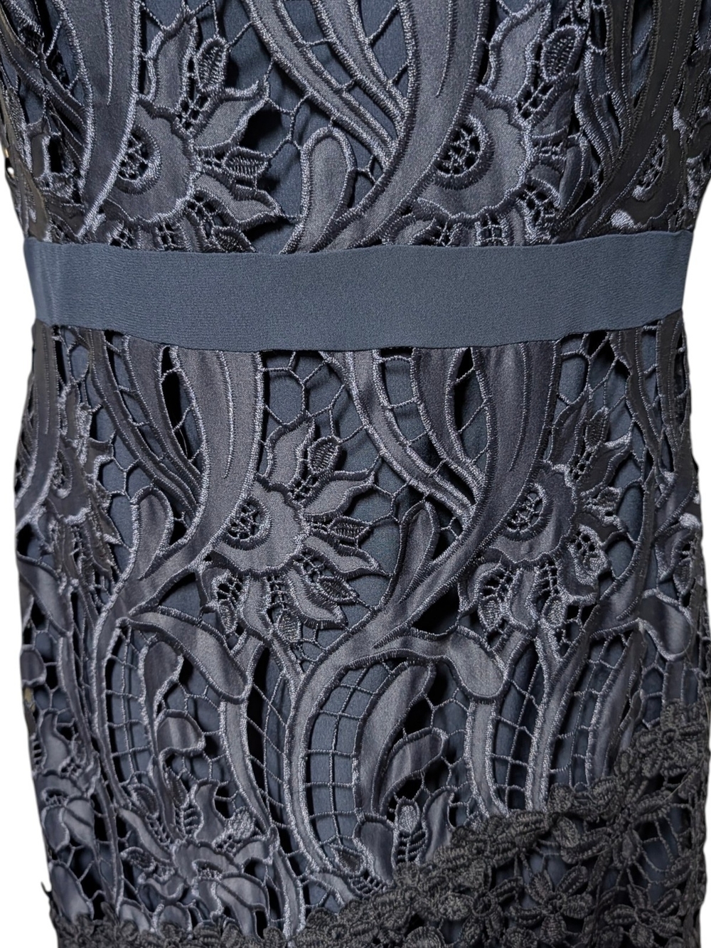 ANTONIO MELANI Navy Lace Midi Dress with Floral Cutwork Size 2 - Picture 3 of 10